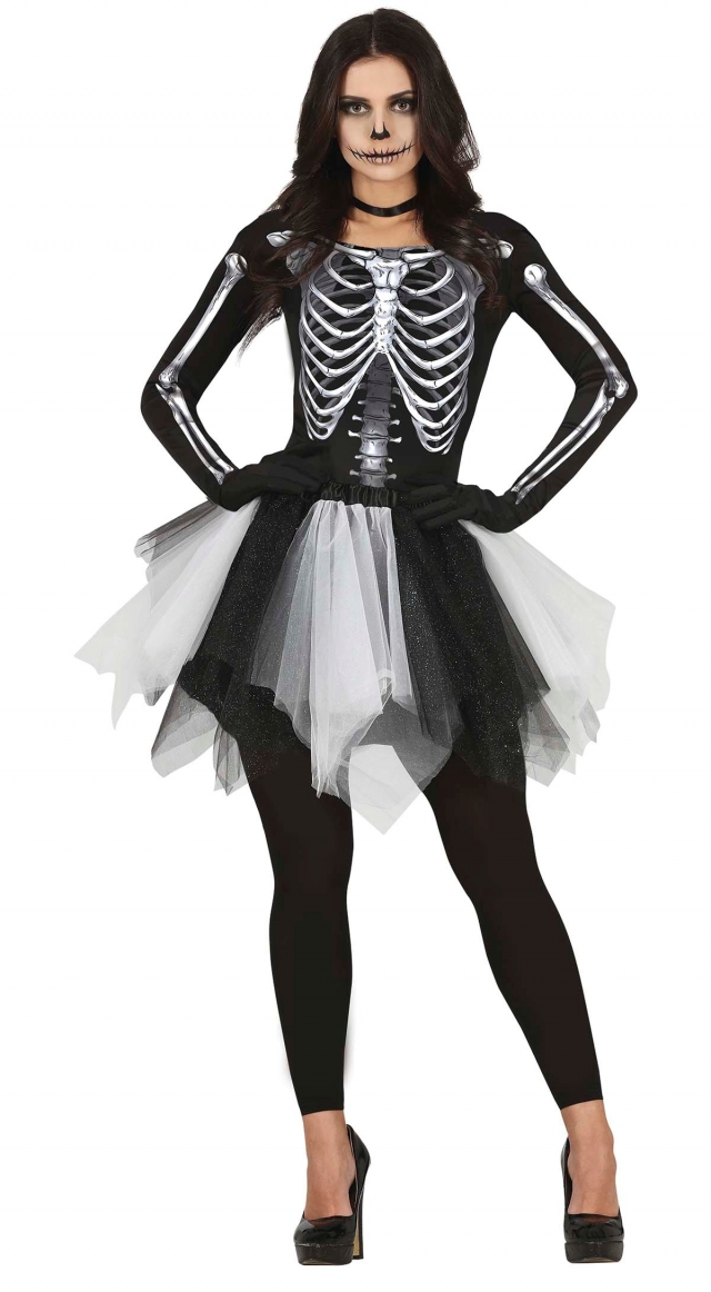 Fantasia Feminina Noiva Cadáver Halloween Zumbi Esqueleto