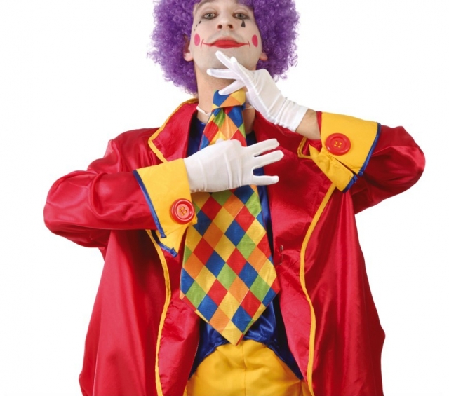 Галстук клоуна. Клоун в разноцветной одежде. Клоунские атрибуты. Клоунский бант.